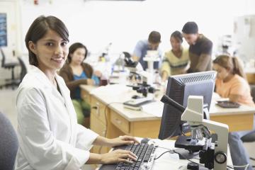 Students and teacher in a science lab