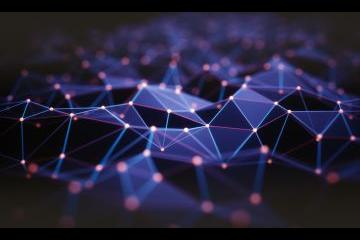 Points of lights connected by straight lines indicating digital connections