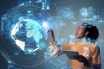 woman with projected globe image