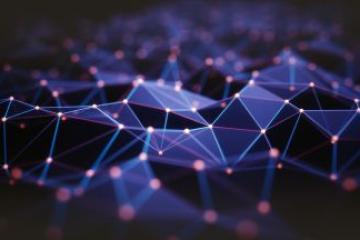 Points of lights connected by straight lines indicating digital connections